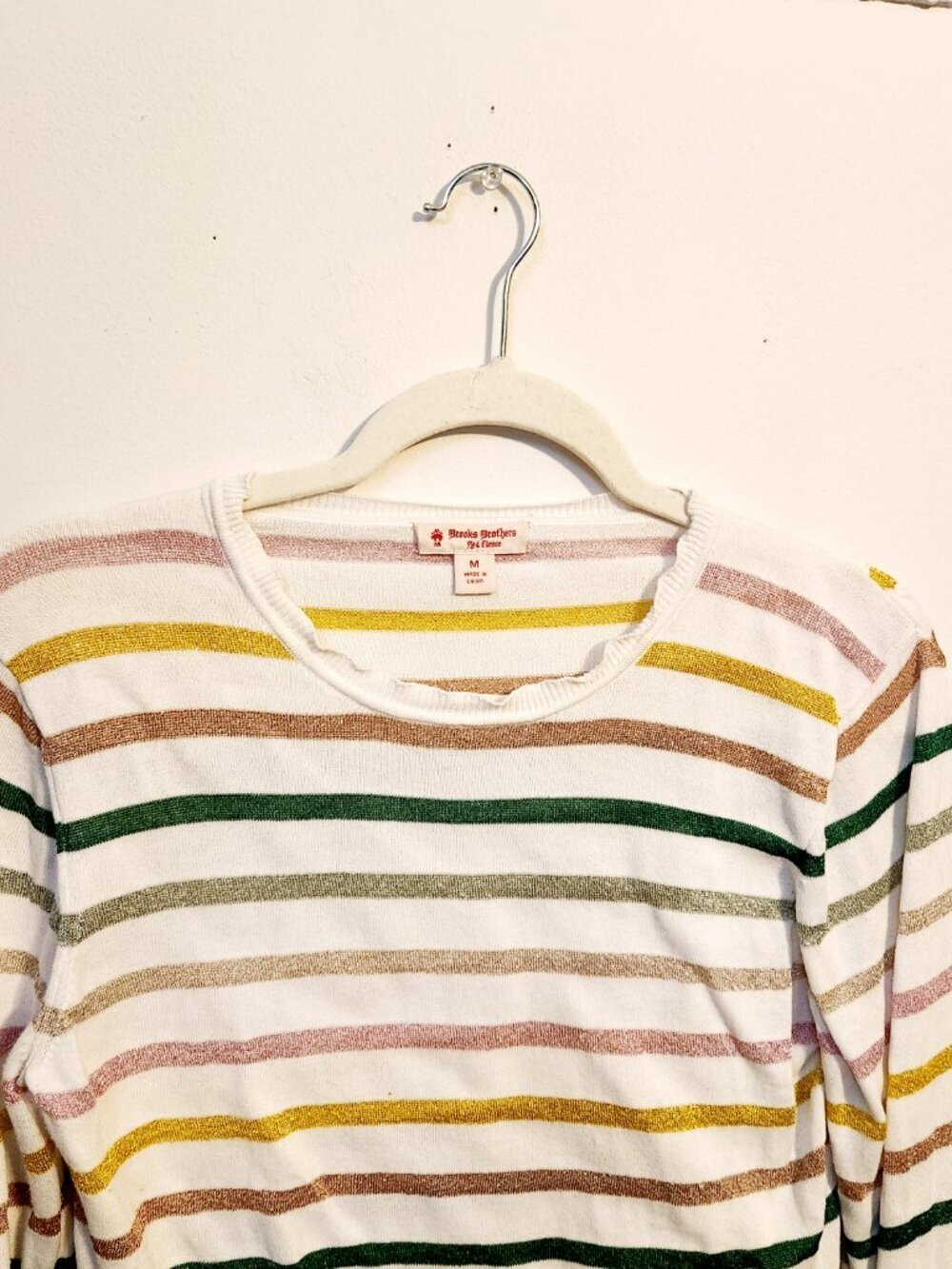 Brooks Brothers | Women's Striped Off-White Crewneck Sweater (Size Medium) - Picture 3 of 14